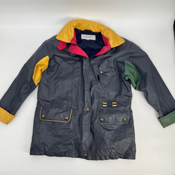 Vtg Bernardo Nautical Sailing Jacket Windbreaker Raincoat Medium Colorblock Navy - Picture 4 of 10